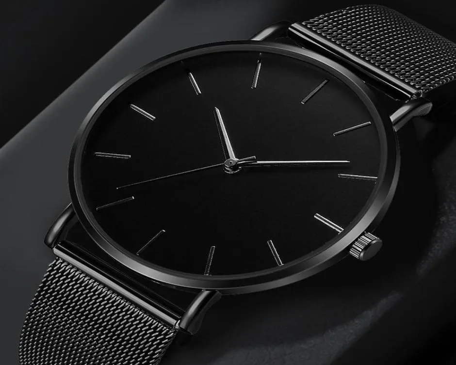 Men039s Watch 2021 Black Fashion Business Metal Hour Quartz Simple Watch en acier inoxydable Band Multicolor Watch250N5380297