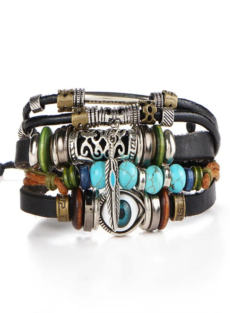 Design punk bracelets pour les yeux turcs pour hommes femme nouveau bracelet femelle bracelet en cuir de feuille de pierre bijoux vintage1783893