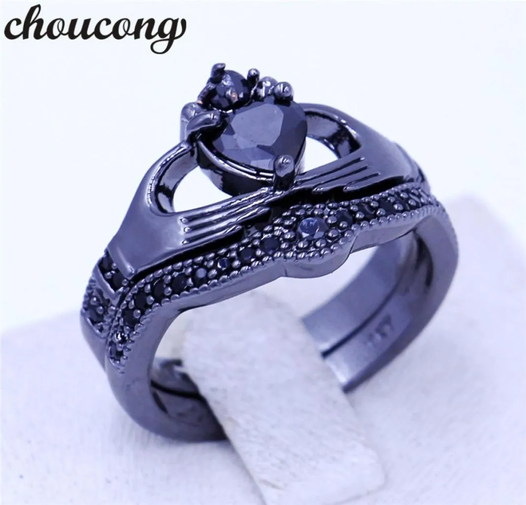 Choucong 4 цвета родийный камень женщины Claddagh Кольцо 5A Циркон CZ Black Gold, заполненные свадебными кольцами для женщин, Men8771376