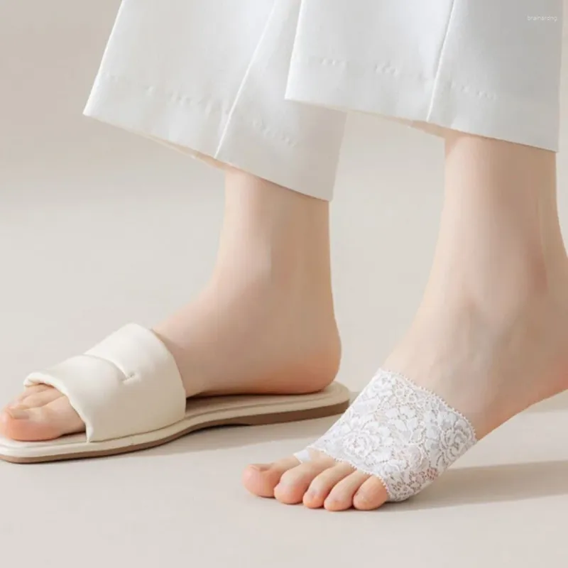 Donne calzini invisibili invisibili in pizzo semplice in pizzo solido in cotone mezza palma a maglia aderente separatore di punta del piede a cinque dito
