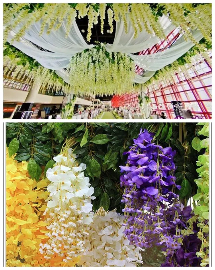 Dekoratif Çiçekler Wisteria Yapay Düğün Festivali Dekor Bahçe Asma Bitki Vine 110cm 12pcs/Lot