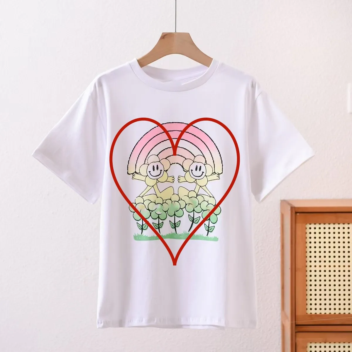 Ganny Tshirt Womens Designer T-shirt Impressão de cerejeira solta Crew pescoço de manga curta Tops casuais de algodão 2024 Tees de verão y2k streetwear pt6l