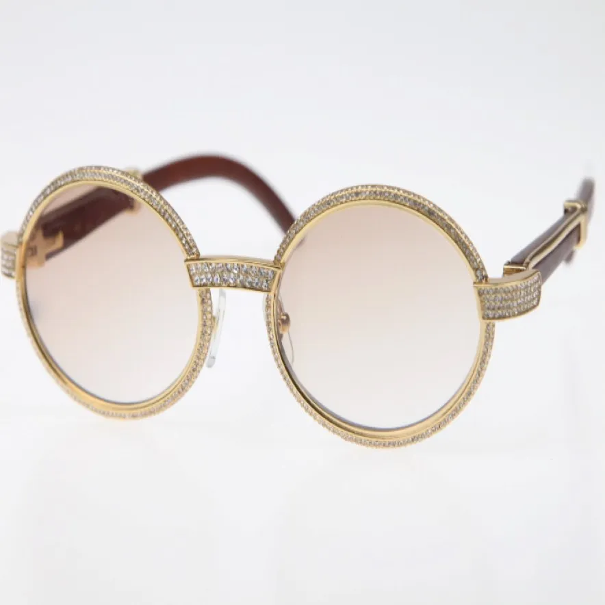 Gute Qualität 18K Gold Vintage Wood 7550178 Sonnenbrille runde Vintage Unisex High -End -Diamantgläser Limited Size55 Designerinnen Frauen 312g