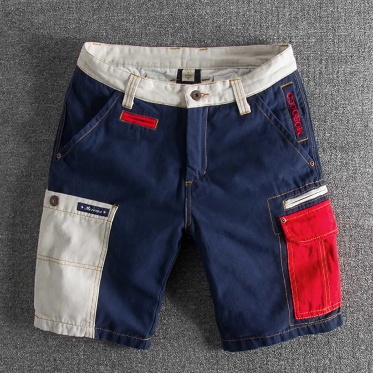 Heren shorts Summer Mode-stijl persoonlijkheidskleur splitsen wassen en doen oude slanke heren vracht shorts multi-pocket casual broek y240507