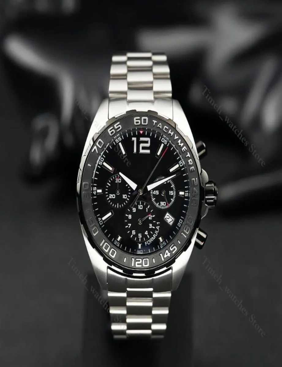 Zegarek 2022 Top marka F1 kwarc chronograf zegarek czarna tarcza gumowa men039s zegarki luksusowy sportowy pasek skórzany 41 mm Water2626114