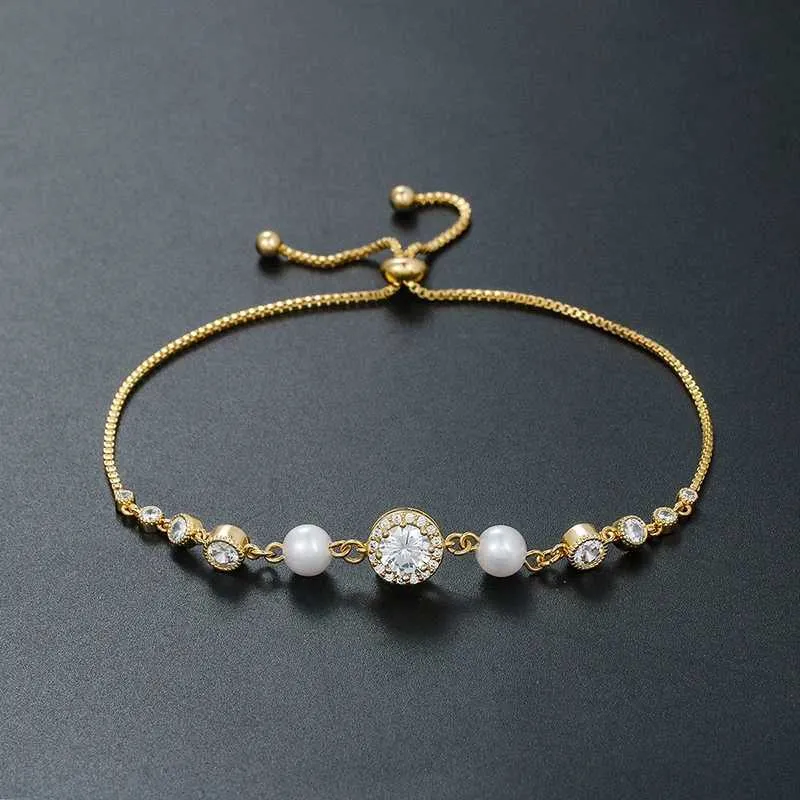 Wedding Bracelets Brand Cubic Zirconia and Shell Pearl Wedding Bracelets Gifts for Mom or Mother of the Bride