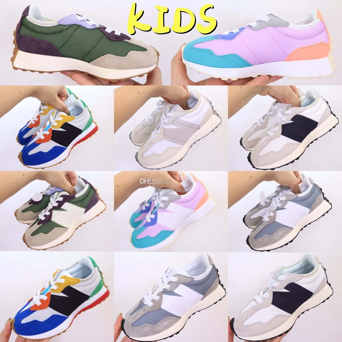 327 Sneakers Kids N327 Chaussures de course Bandier Sea Salt Wheat Multicolor Béget Bénéres Black Gris clair Gris kaki MS327 Taille de l'entraîneur 26-37 T9FD #