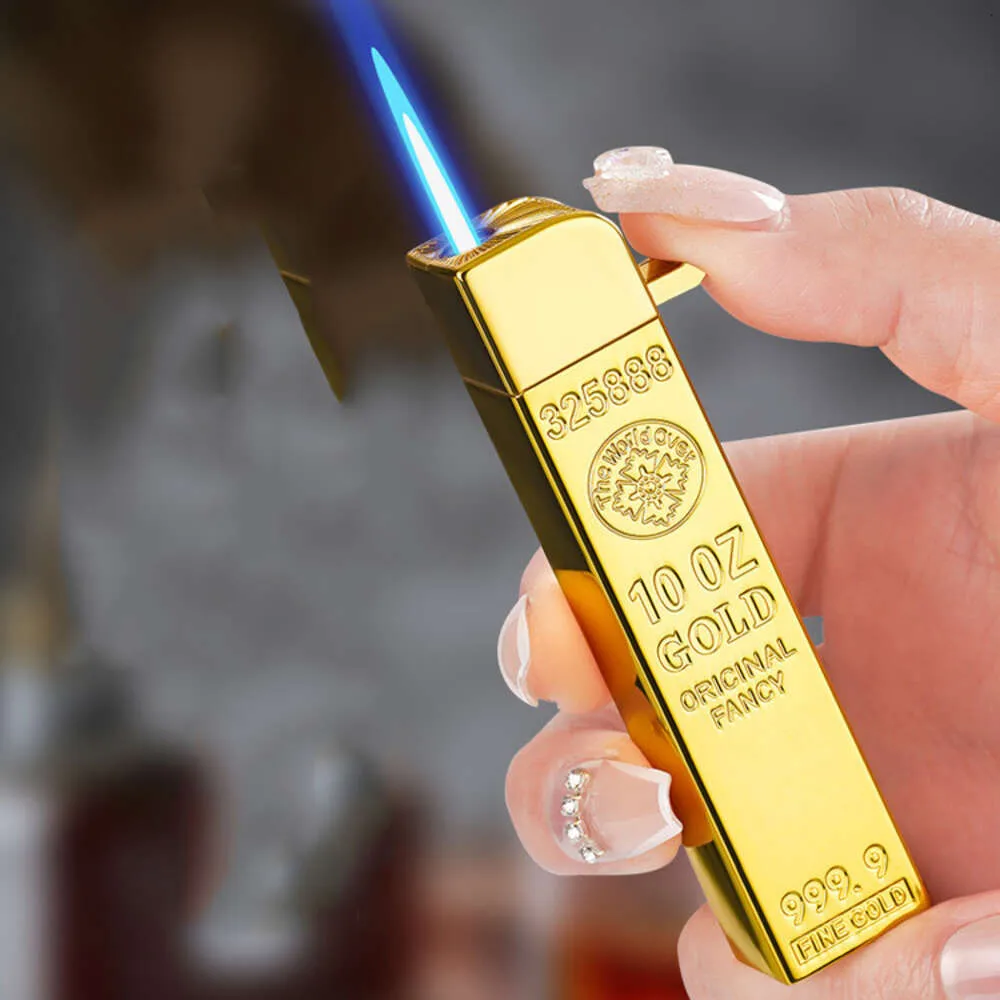 Creative Gold Brick Gold Bar Direct Injection Lighter Metal Windproof Gas Ofylld cigarettändare grossist