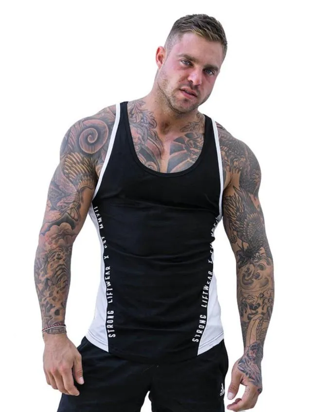 Men039S Zwart Wit Mouwloze T -shirt Zomer Male tanktops Vest mannen Ademend slanke sportfitness Slim QuickDrying Undershi9548744