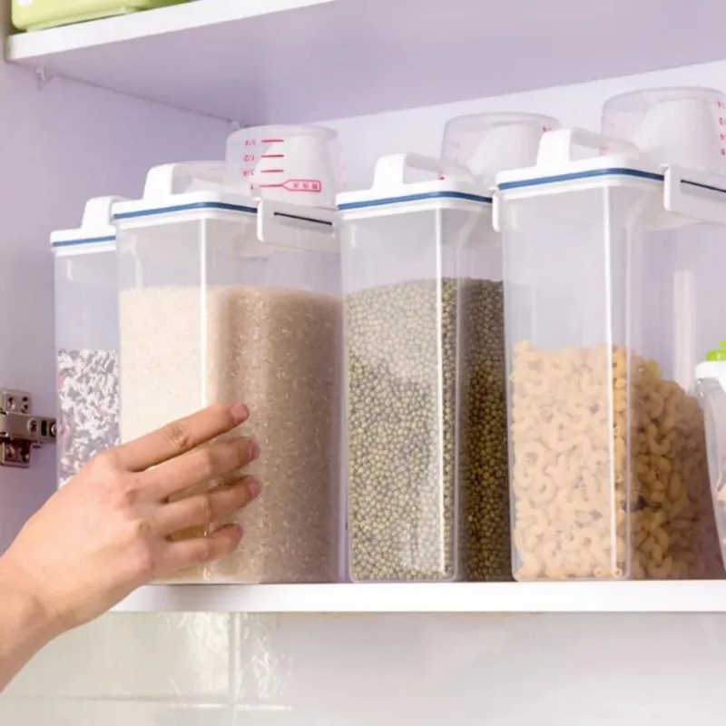 Caja de almacenamiento de arroz sellado en el hogar recipiente de cereal montado en la pared Frasco de almacenamiento de alimentos secos Organizador de almacenamiento de cocina
