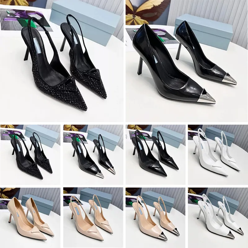 Designer Sandals Pointed High Heel Single Shoes P Triangle 3.5cm 7.5cm Kitten Heels Sandal for Women Black White Pink Blue Wedding Shoes with Dust Bag 35-42