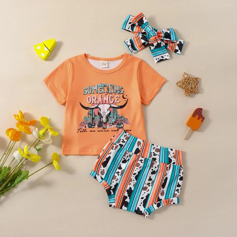 Kledingsets Babymeisje Baby Girl Boy Set Summer Casual Bull Print Short Sleeve Round Neck Tops Pants Head Band 3pcs Poddler Outfit