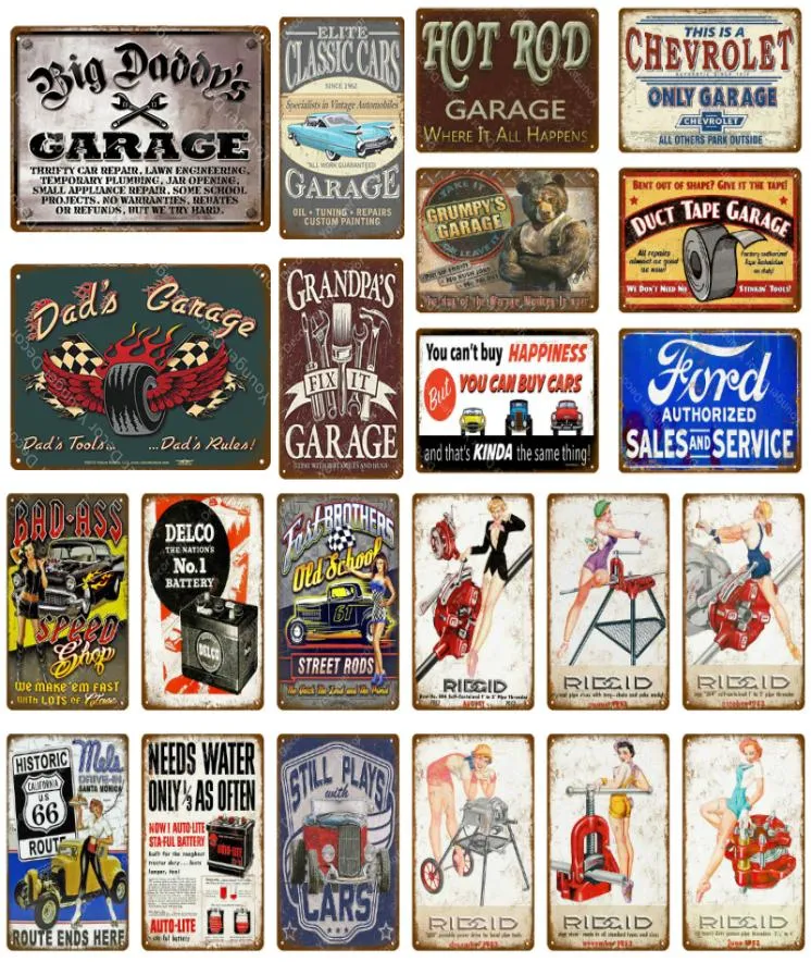 Rod Garage Dekor Vintage Metall Zinnschilder Klassiker Auto Motor Batterie Werkzeuge Wandkunstplatte Shabby Chic Painting Plaque6349088