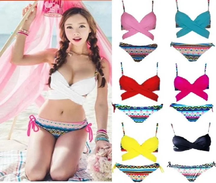 Style coréen Criss Halter Top Wrap Bikini Push Up Bathing Trots Sexy Print Maignon Bottwear Bandage Swimsuit9966971