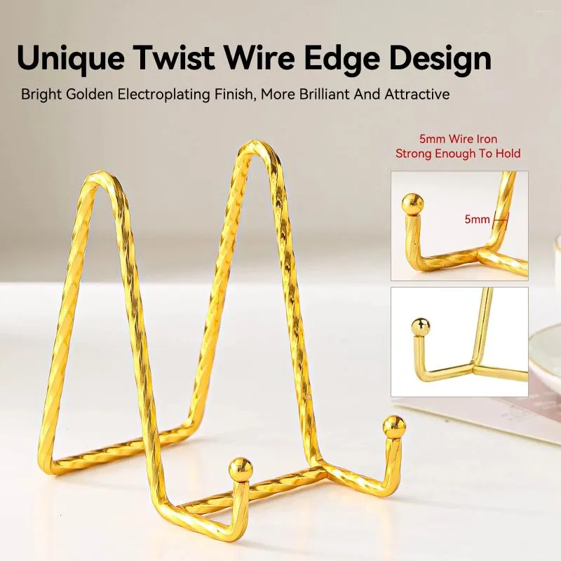 Decorative Plates 2pcs Plate Stands For Display Twisted Iron Golden Book Stand Picture Frame Small Easel Metal