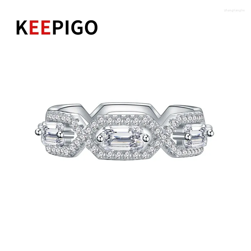 Cluster Anneaux Keepigo Real S925 Chaîne de conception en argent sterling en argent élevé en carbone pour la vente personnalisée féminine