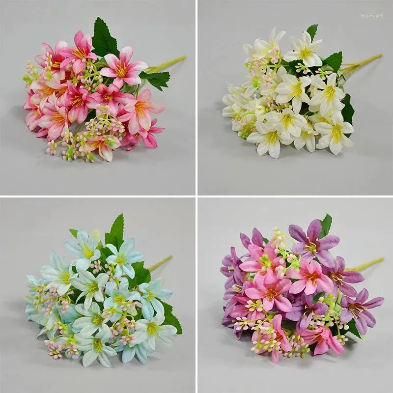 Fleurs décoratives 18 têtes 1 morceau de soie fleur artificielle Lily style européen multicolore fausse fête de mariage de bouquet de mariée