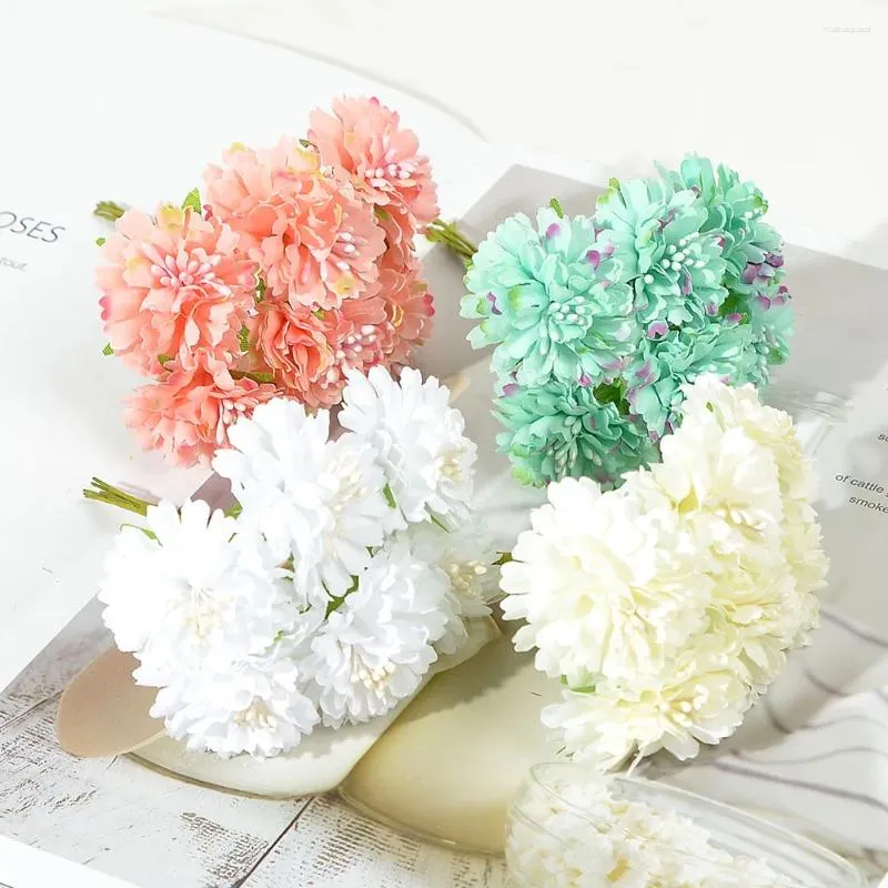 Decorative Flowers 30pcs Carnation Mini Artificial Silk Rose Flower Bouquet For Wedding Home Decoration DIY Handmade Crafts Accessories Fake