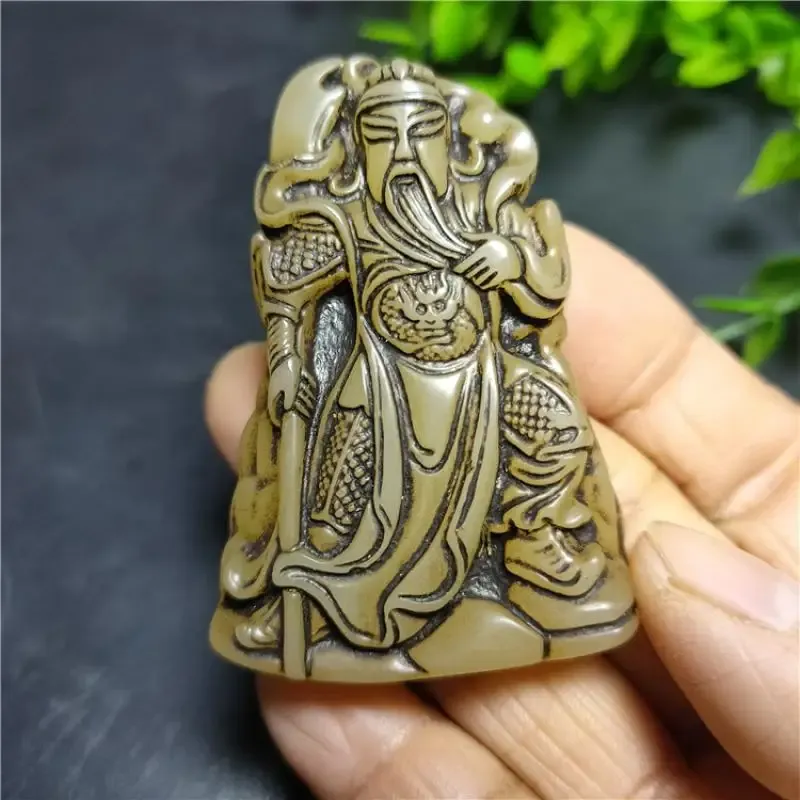 Sculptures MATÉRIAUX MONGOLIE EXTÉRIEUR Collier en pierre Jade Pendant sculpté Guan Gong pour hommes et femmes Gift Amulet Statue