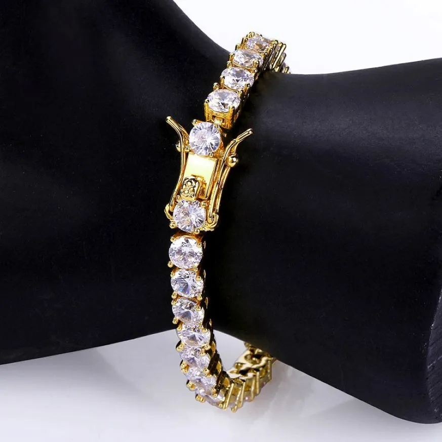 Hip Hop Cz Diamond Tennis Bracelets Charm Bangle Men Kobiety Para biżuterii 4 mm 5 mm 6mm 249p