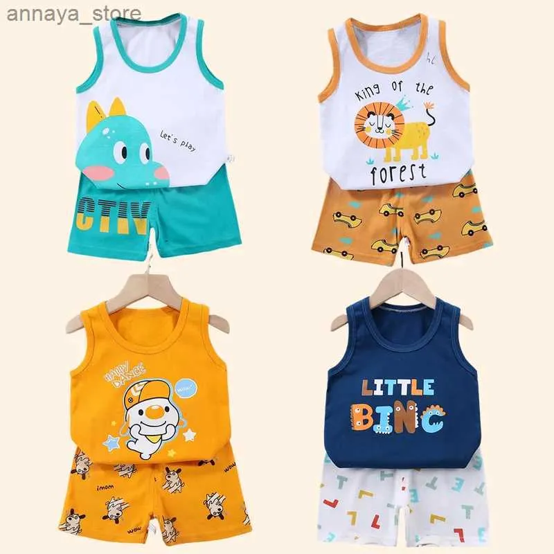 Clothing Sets 2PCS childrens set childrens clothing vest summer childrens clothing cotton T-shirt vestL2405L24045