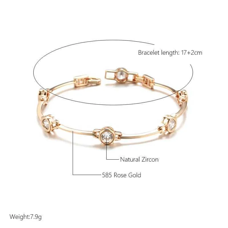 Bracelets de mariage Kinel Hot Simple 585 Rose Gold Color Bracelet pour femmes Tendance de luxe Natural Zircon Bride Wedding Daily Bijoux Nouveau