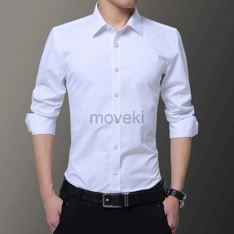 メンズドレスシャツ2023 NEW PLUS SIZE 5XL 6XL 7XL CAMISA CMENS SLIM SOLID COLOR Longleeved Shirt Business Casual White Shirt Mens Brand Classic D240427