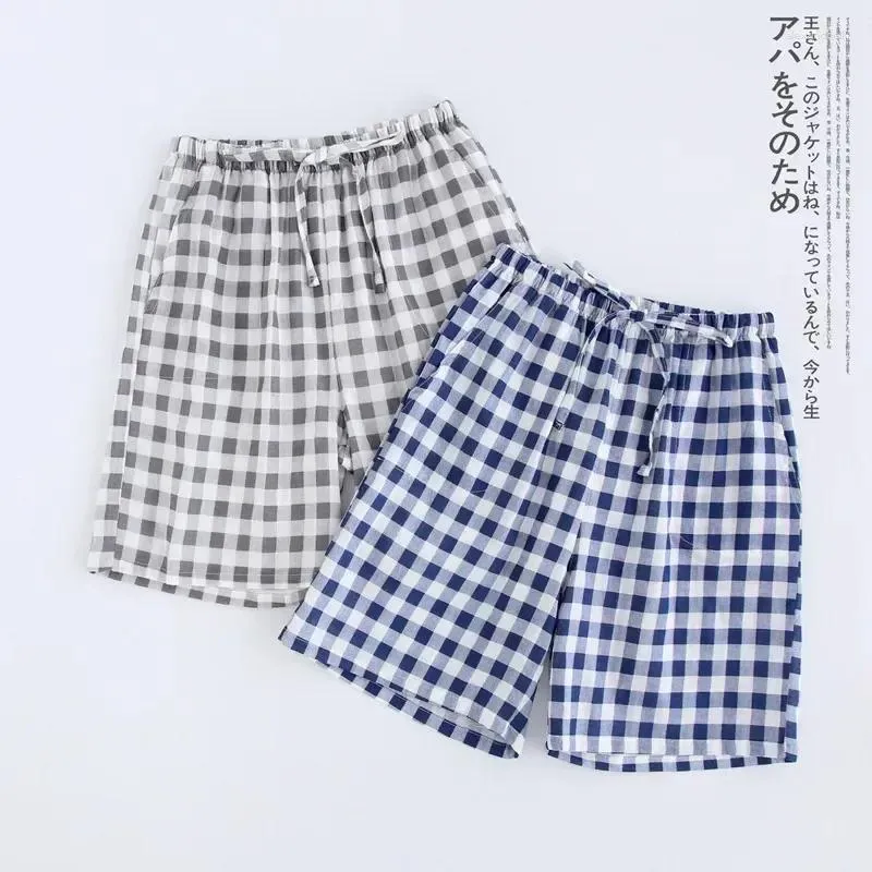 Women's Sleepwear Gauze Style And Women Men Elastic Japanese Waist Large Pants Couple Summer Size Simple Pajamas Casual Home Lattice Shorts