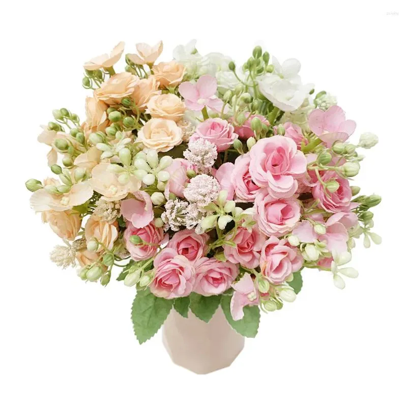 Decoratieve bloemen Silk Rose Artificial 5 Branch Fake met stengels Faux Roses Flower Bouquets for Home Wedding Party Decoratie