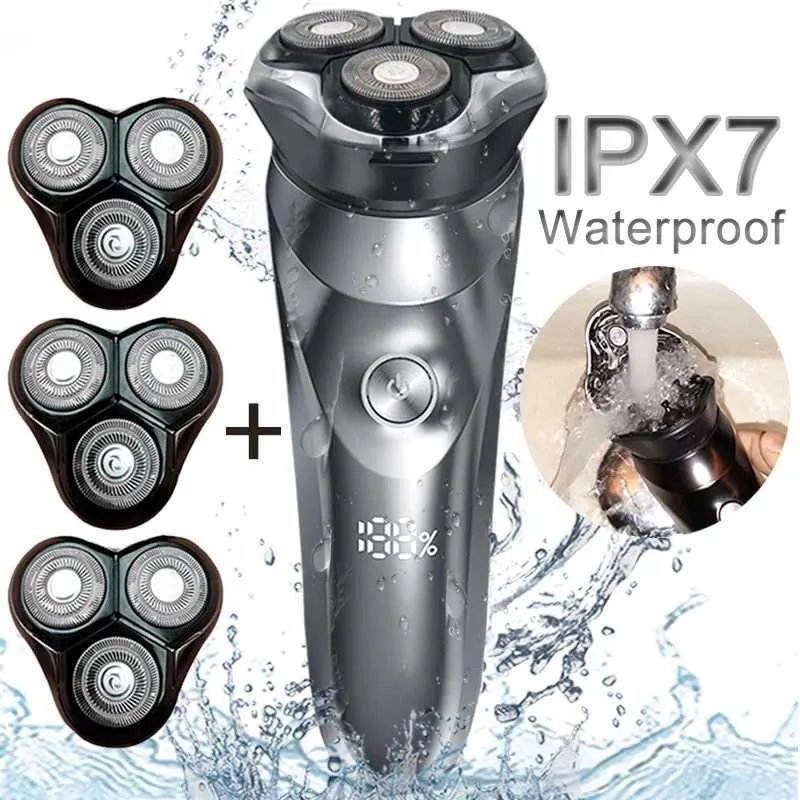 Razoras Blades Mens Electric Shaver Intelligent para Beard Timer Ipx7 Impermeável Dry Dry Q240508