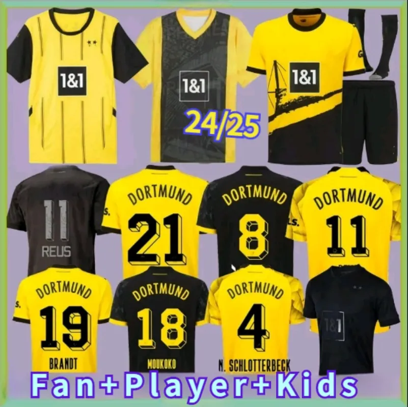 23 24 Soccer Jerseys Reus Dortmunds 2023 2024 Borussia Soccer Haller Football Shirt Bellingham Neongelb Hummels Brandt Men Kids Special Kit All Black Maillot de Foot