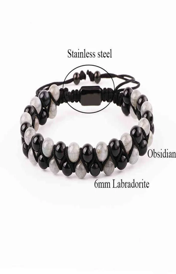 Fashion Gemstone Bracelet Natural 6 mm Labradorite Black Agate Perles à main