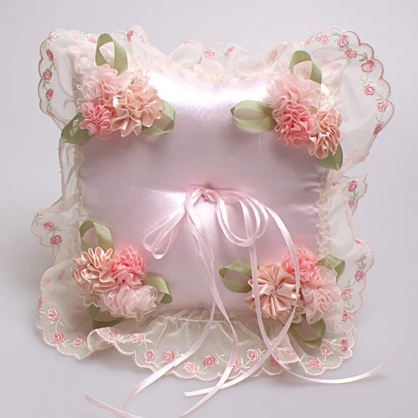 Vigselringskuddar 2019 Ny ankomst rosa ringbärare kuddar för bröllop och bröllopsdag med blommor 21 cm 21 cm skräddarsydd 234p
