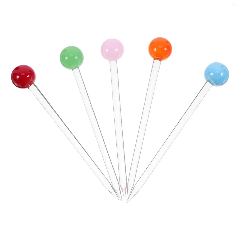 Ensembles de vaisselle 5pcs Cocktail Picks Colorful Glass Ball Fruit Fruit fouettant des bâtons