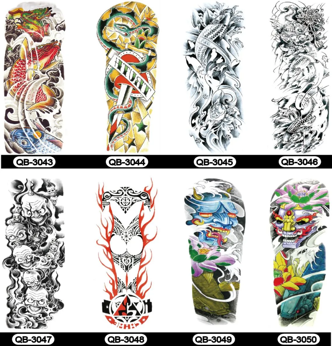 69 style 4817cm Full Flower Arm skull Tattoo Sticker Fish Lotus Temporary Body art Water Transfer fake Tatoo sleeve9058949