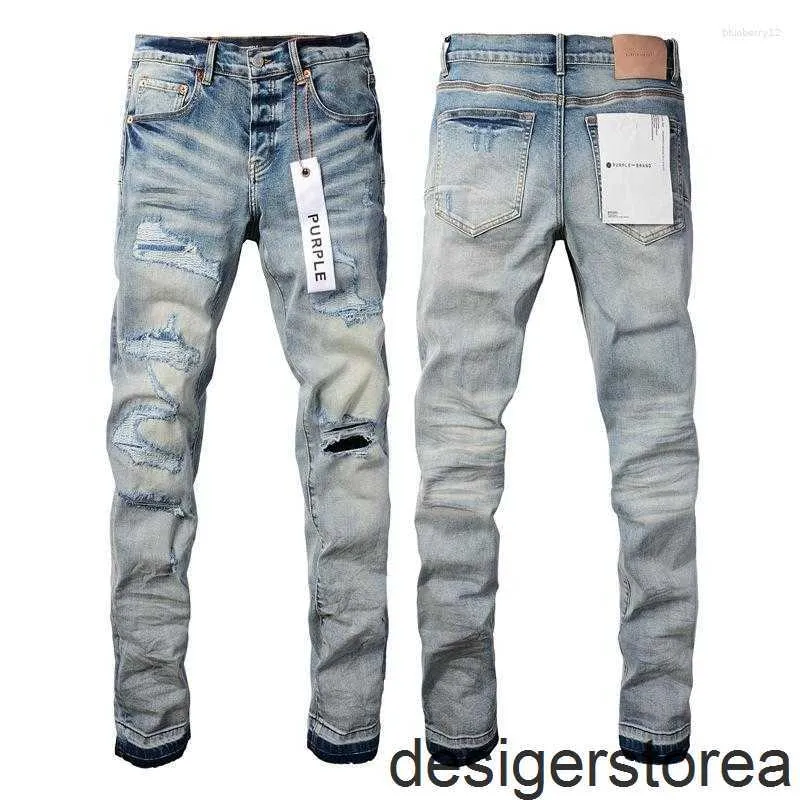 Brand de jeans pour hommes Purple Man Noir High Street Paint Graffiti Modèle Graffiti Dommages Ripped Skinny Pantal