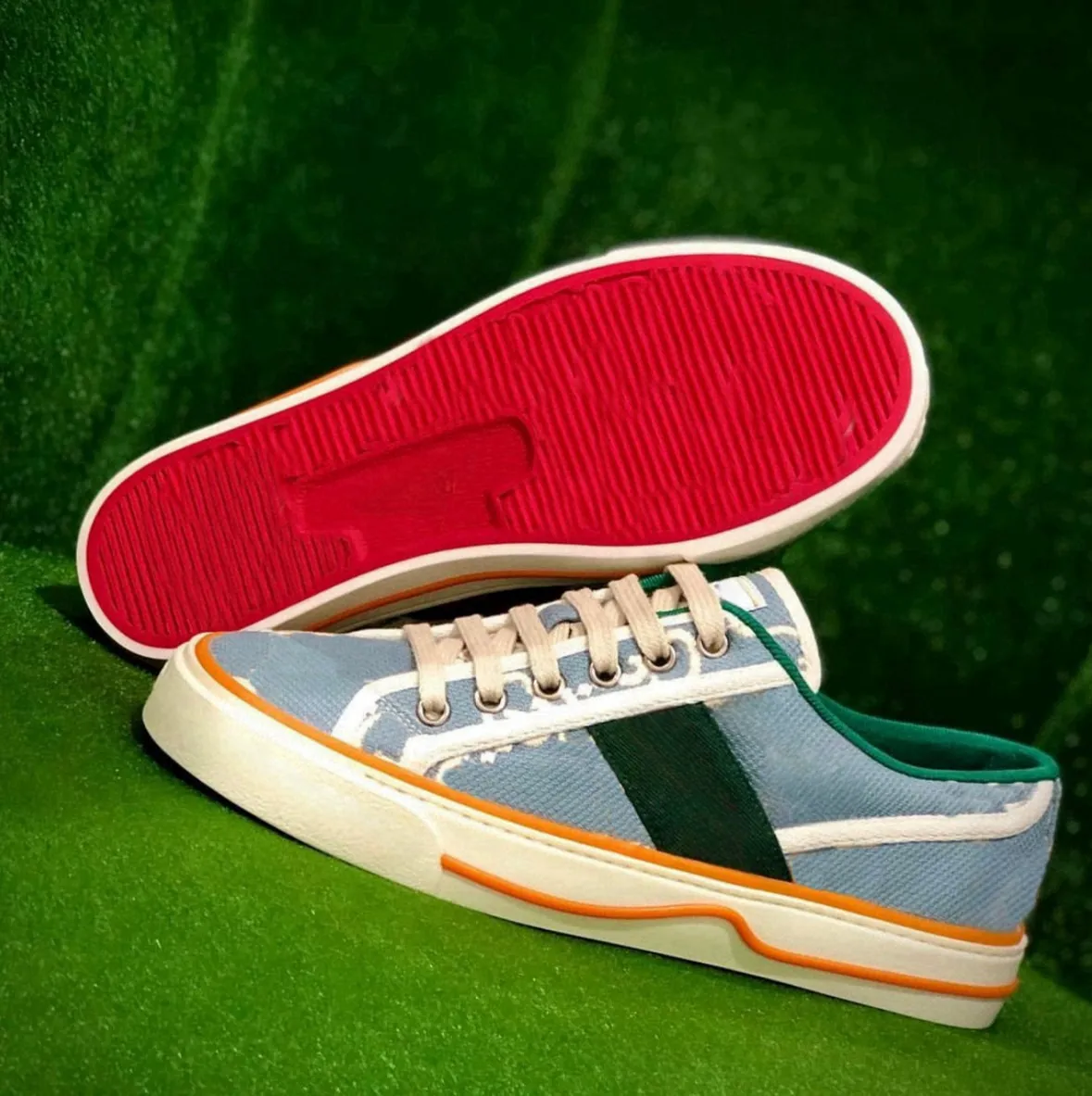 Luxurys Designer Mulher Tênis Tênis Canvas Man Sapatos de tela verde Red Stripe Rubro