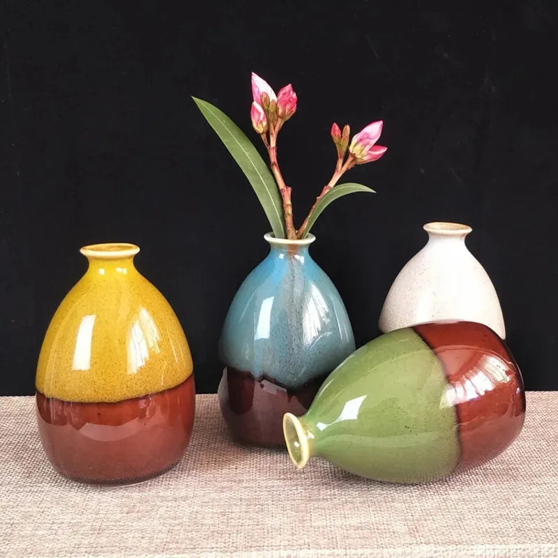 Vases de fleurs modernes pour maisons Vase en céramique Décoration Glaze Accessoires Accessoires Craft Ornements Green Plant 240508