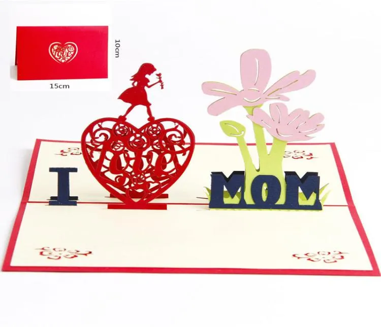 Love Mom Gifts Dankjewel wenskaarten met envelop festival bloemen laser gesneden holle handgemaakte 3D pop -up moeders dag ansichtkaarten 9635347