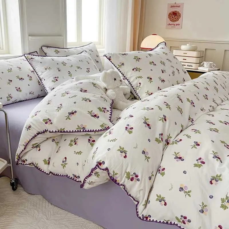 寝具セット紫色のグレープ二重層糸羽毛羽毛カバー寝具枕カバーダブルサイズの寝具女性布団カバーを埋めることなく羽毛布団カバー