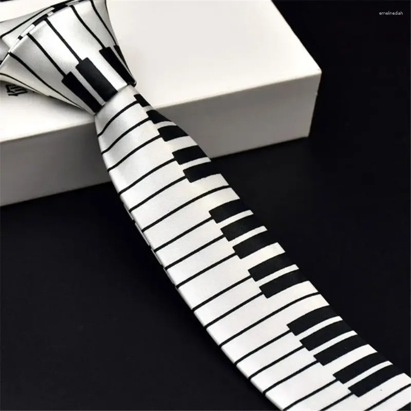 Bow Ties Polyester Classic Fancy Dish for Men Music Tie Piano Clavier Coldie Skinny Black Blanc