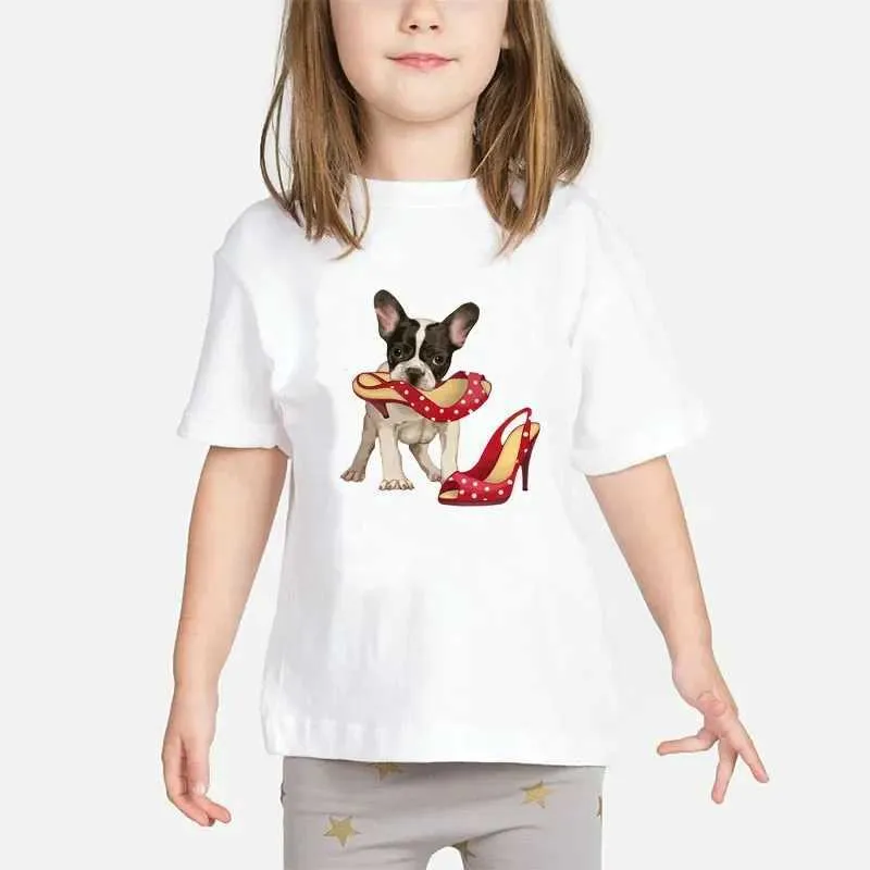 T-shirts Top Summer French Bulldog Print T-shirt Childrens à manches courtes à manches O T-shirt pour enfants à manches