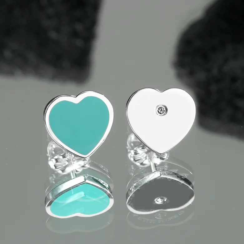 S925 Sterling Silver Love Heart Oorrings For Women Girl Blue Pink Classic Hearts Earring Brincos Aretes Oorbellen Luxury merkontwerper oorringen sieraden