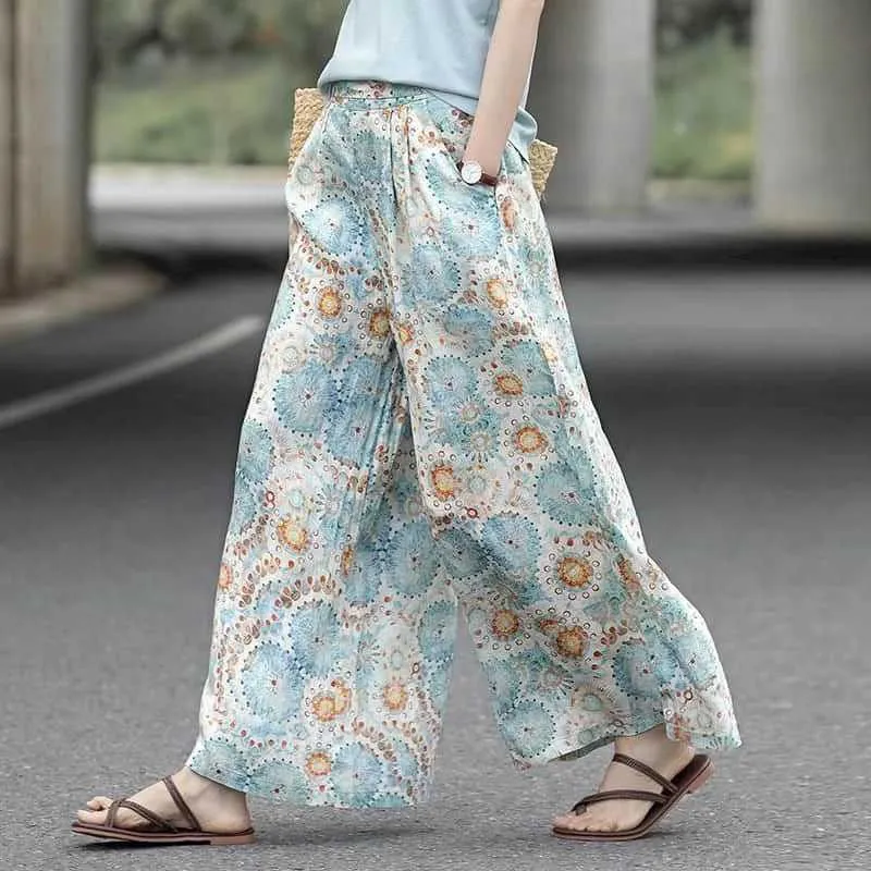 Women's Pants Capris Cotton Linen Pants Floral Printing Loose Casual Vintage Korean Style Harajuku Trousers Wide Leg Pants Women Clothing Baggy Pants Y24050945NA