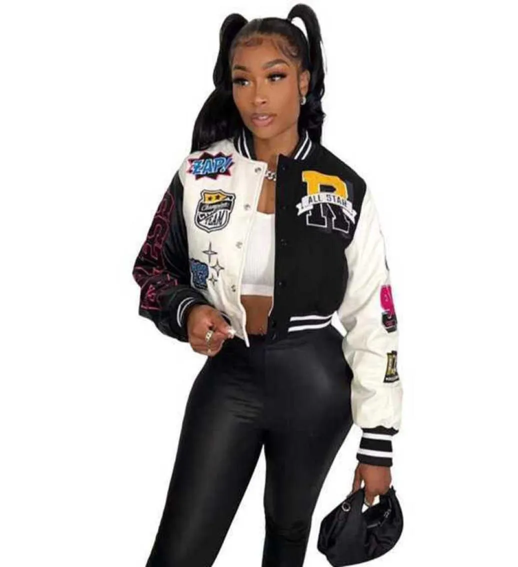 Femme imprimement à double veste de baseball en filets filles Varsity Coat Desinger Patchwork Patchwork Button Letterman Coats7473284