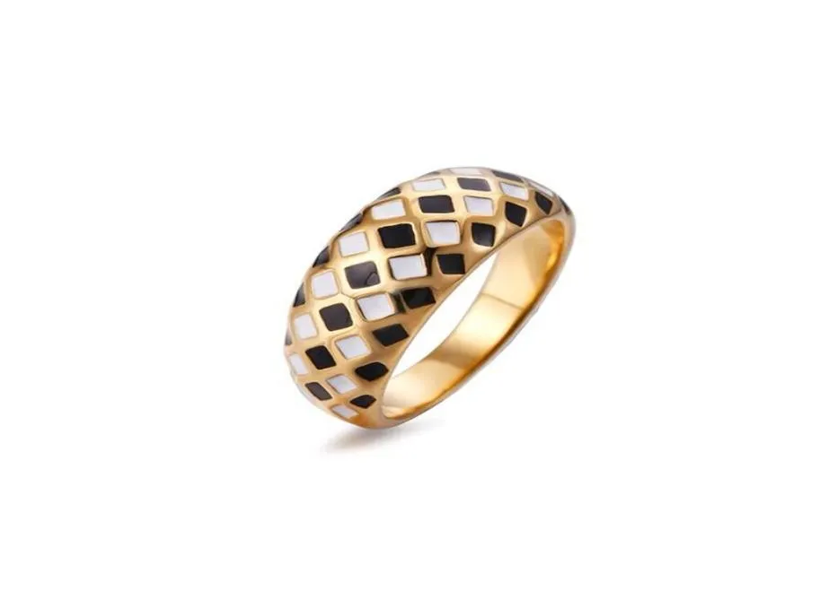 18k Gold Fashion Black White Vintage Band Rings for Women Men Simple Ring Jewelry5994303