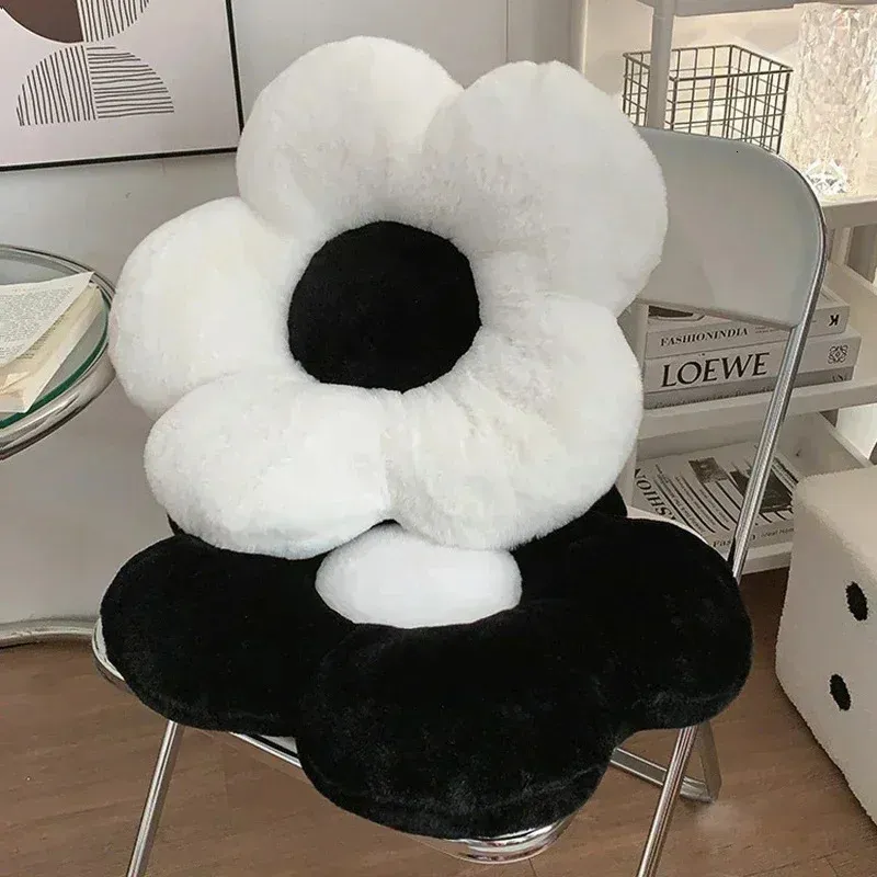 Flower Sitting Cushion Sofa Pad Office Chair Black White Seat Lumbar Support Pillow Room Decor 240508