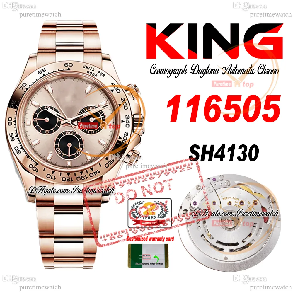 Продажа 116505 SA4130 Автоматический хронограф мужские часы Король розового золота Черная палочка Диавер 904L OYSTESTEEL BRACETER 72H SUPER EDITION SUPER EDITIO