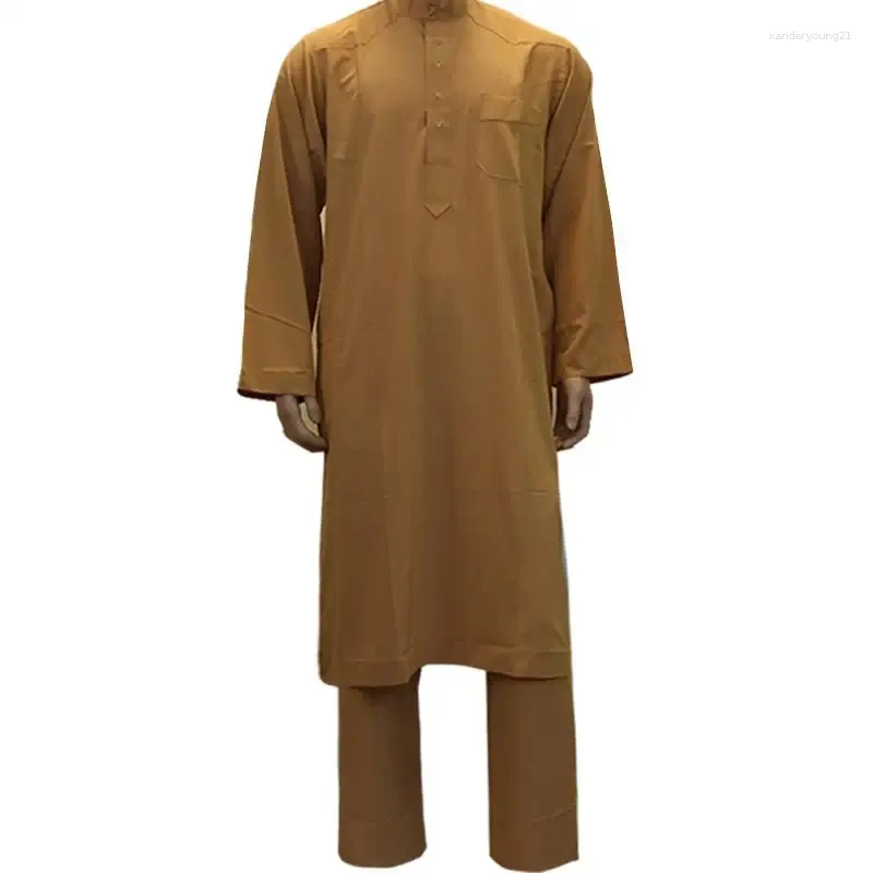 Roupas étnicas Jalabiyat Ramadan mens 2024 Paquistão Conjunto de duas peças CAFTAN ABAYA ABAYA para homens vestidos sauditas conjuntos muçulmanos dubai