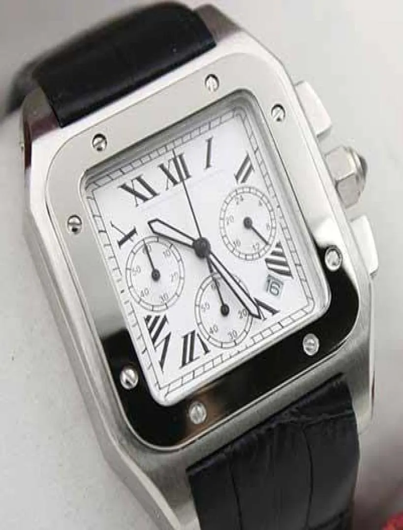 Nouveau quartz de luxe Chrono 100 XL Brand en cuir noir pour hommes Chronographs Sport Men Genève Watch Sapphire Quality Big Dial Fash5634198